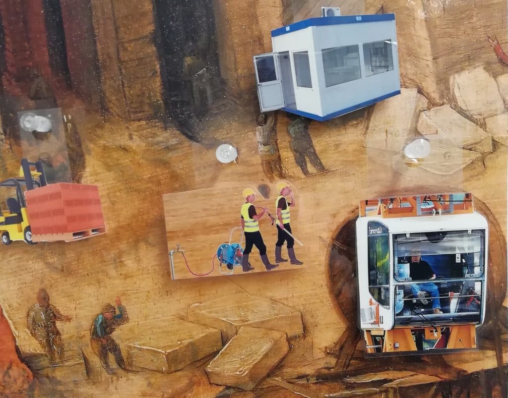 outil pédagogique qui confronte chantier de construction actuel et à l'époque de Bruegel
