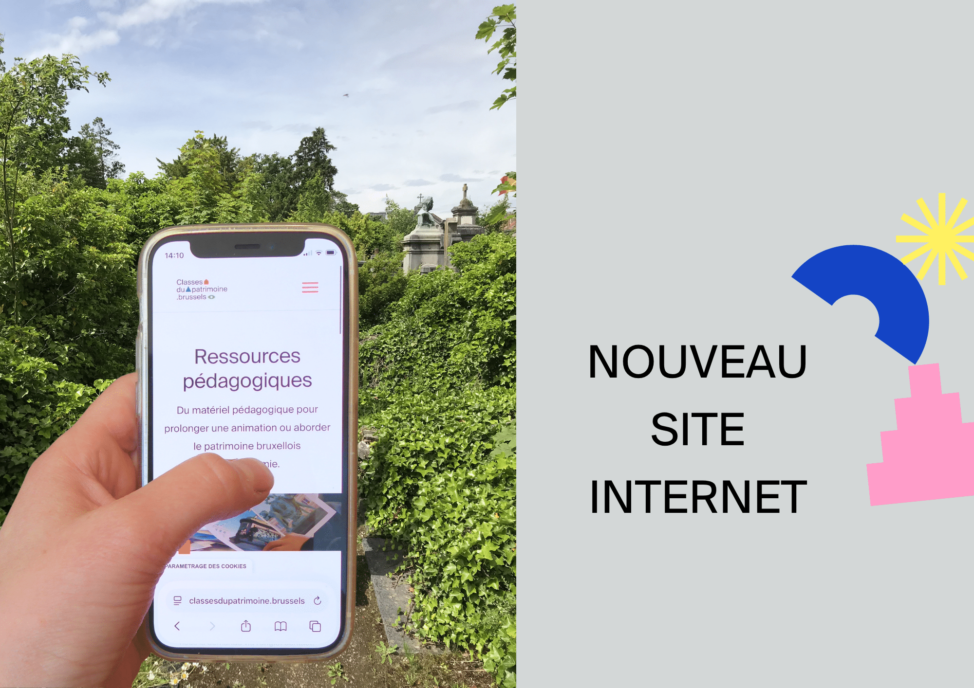 photo de l'écran d'un gsm affichant le site des Classes du Patrimoine