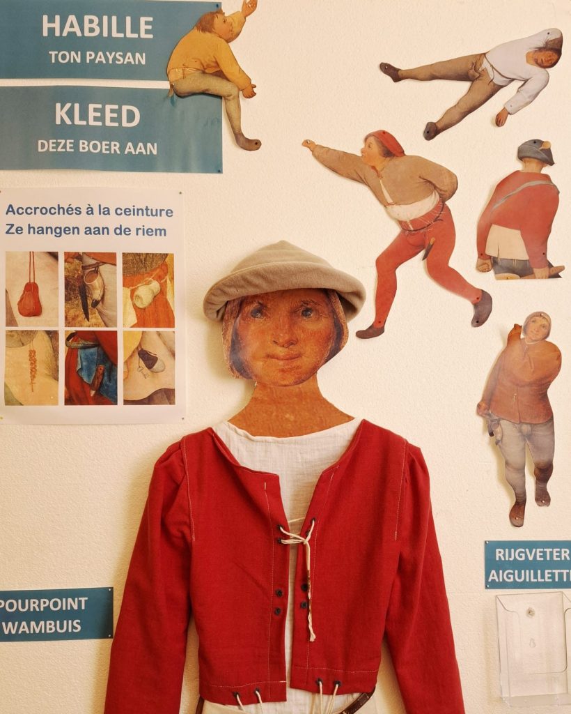 Détail d'un outil pédagogique illustrant la manière de s'habiller à l'époque de Bruegel